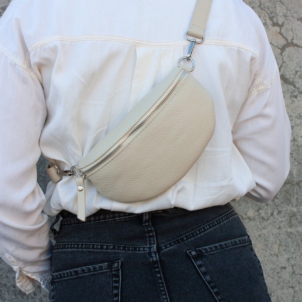 Women leather fanny pack, crossbody bag with patterned strap, leather shoulder bag, festival bag, leather shoulder bag, shoulder strap