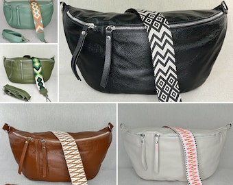 Leder Bauchtasche mit 2 Gurten, große Ledertasche, XXL Bauchtasche Leder, Crossbody-Tasche aus Leder, Leder Umhängetasche, Geschenk für sie