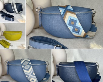 Frauen Leder Bauchtasche, Crossbody Bag mit gemustertem Gurt, Leder Umhängetasche, festival Tasche, Leder Umhängetasche, Schultergurt