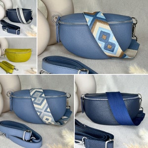 Frauen Leder Bauchtasche, Crossbody Bag mit gemustertem Gurt, Leder Umhängetasche, festival Tasche, Leder Umhängetasche, Schultergurt