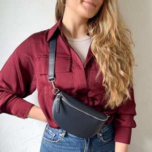 Leather fanny pack for women, belt bag with wide interchangeable strap, crossbody bag, personalized shoulder bag, bum bag, gift for her