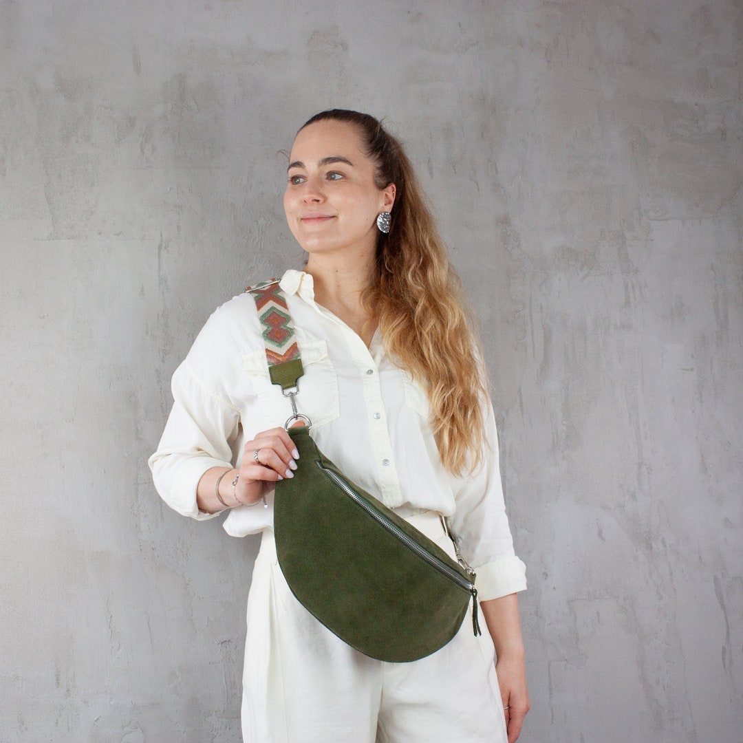 Große Bauchtasche Damen Wildleder, XL Crossbody Tasche mit