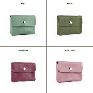 four different colors of leather purses