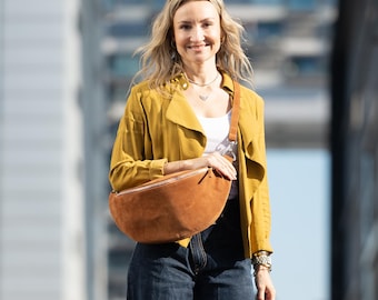 Large Fanny pack suede for women, belt bag with interchangeable strap, XL crossbody bag, shoulder bag personalized, bum bag, gift for her