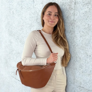 XXL leather fanny pack for women, large bum bag, leather sling bag, halfmoon bag, oversized bum bag, XXL crossbody bag,  birthday present