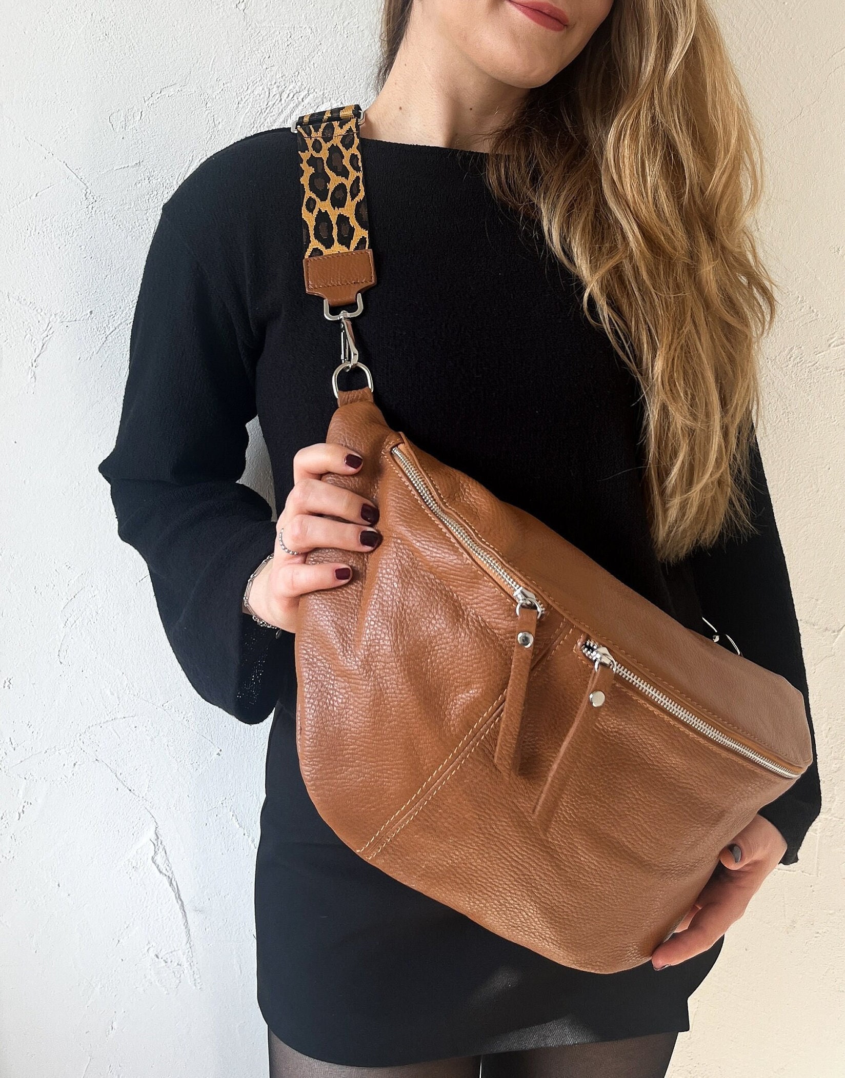 Large Leather Fanny Pack Women, Belt Bag With Wide