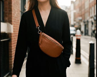 Sac banane en cuir cognac pour femme, sac du quotidien pour toutes les occasions