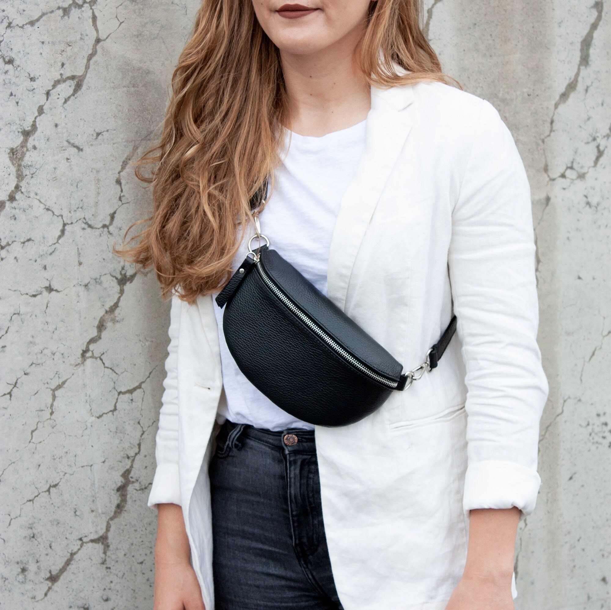 Black Leather Fanny Pack for Women Small Crossbody Bag -  Norway