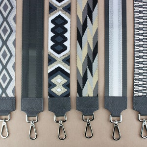 Grauer Taschengurt aus Leder & Stoff Damen, breiter Taschenriemen, verstellbarer Wechselgurt, Leder Gurt personalisiert, Geschenk Freundin