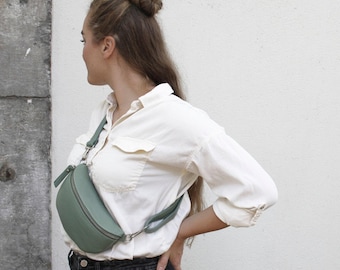 Leder Bauchtasche Damen in mint, wählbarer Wechselgurt