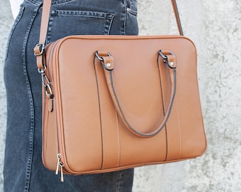 Leather briefcase for women, business bag personalized, office bag vintage look, laptop bag, bag laptop, gift woman, Mother&#39;s Day