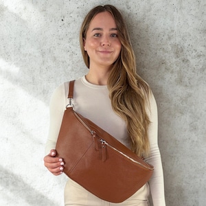 XXL leather fanny pack for women, large bum bag, leather sling bag, halfmoon bag, oversized bum bag, XXL crossbody bag,  birthday present