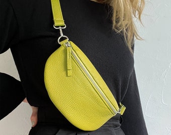 Women's leather bum bag, crossbody bag with patterned strap, leather shoulder bag, festival bag, leather shoulder bag, shoulder strap