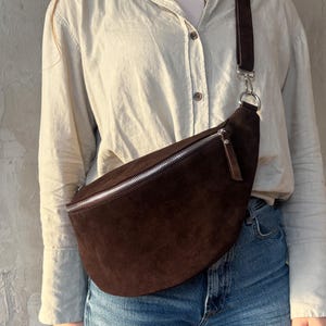 Fanny pack suede for women, belt bag with wide interchangeable strap, crossbody bag, shoulder bag personalized, bum bag, gift for her