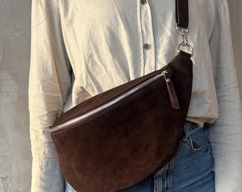 Bauchtasche Damen Wildleder, Gürteltasche mit breitem Wechselgurt, Crossbody Tasche, Umhängetasche personalisiert, Geschenk Frau