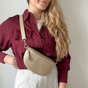 Leather fanny pack for women, belt bag with wide interchangeable strap, crossbody bag, personalized shoulder bag, bum bag, gift for her