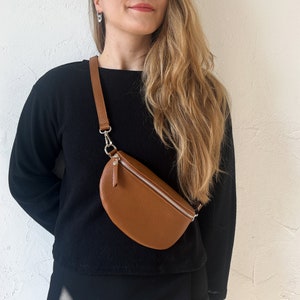 Leather fanny pack for women, belt bag with wide interchangeable strap, crossbody bag, personalized shoulder bag, bum bag, gift for her