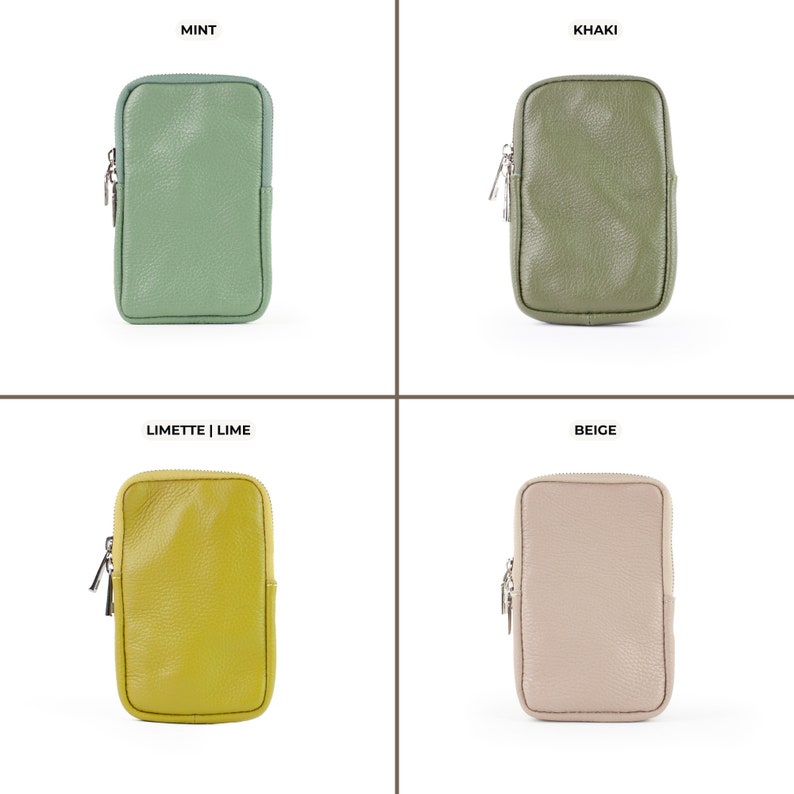 four different colors of a small purse