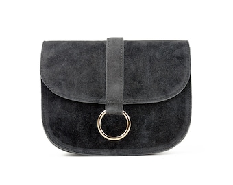 Sac à main en daim noir, petit sac à bandoulière, sac à bandoulière en cuir, sac crossbody en daim, cadeau pour elle