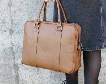 Leather briefcase, leather laptop bag, elegant office bag, business bag made of Italian leather, gift for her, gift for him