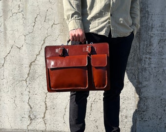 Leather briefcase, business bag made of Italian leather, office bag in vintage look, gift for her, gift for him
