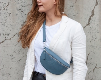 Frauen Leder Bauchtasche, Crossbody Bag mit gemustertem Gurt, Leder Umhängetasche, festival Tasche, Leder Umhängetasche, Schultergurt