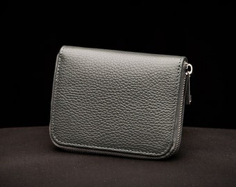 Small grey wallet, leather wallet, small purse, wallet, wallet with many compartments, clutch, gift for women