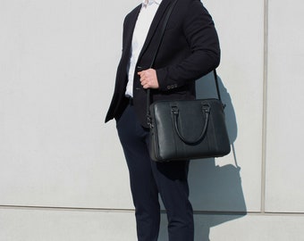 Leather briefcase, leather laptop bag, elegant office bag, business bag made of Italian leather, gift for her, gift for him