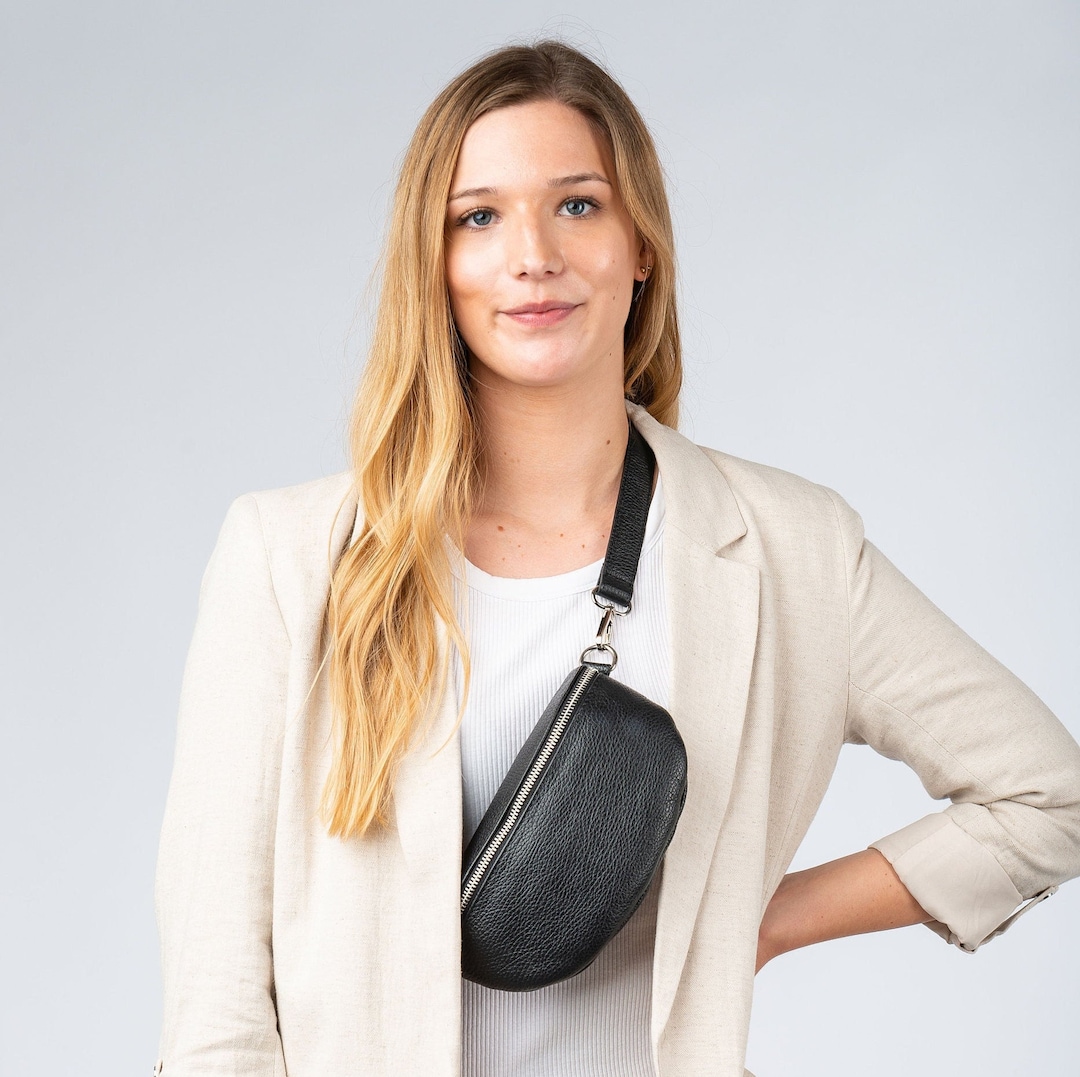 Women Leather Fanny Pack Crossbody Bag With Patterned Strap Etsy