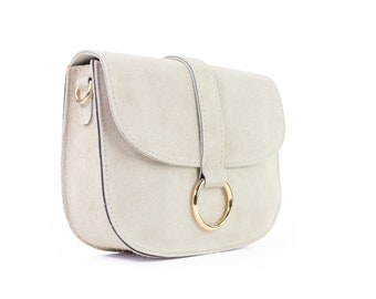 Suede handbag in cream, small shoulder bag, leather shoulder bag, crossbody bag made of suede, gift for her