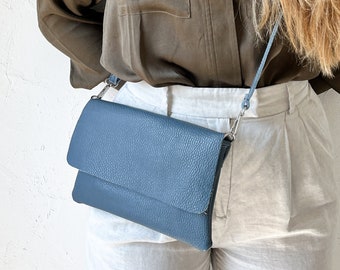 Sac en cuir bleu, sac bandoulière en cuir, pochette bleue, sac crossbody bleu, petit sac à main avec bandoulière de sac, sac avec bandoulière interchangeable