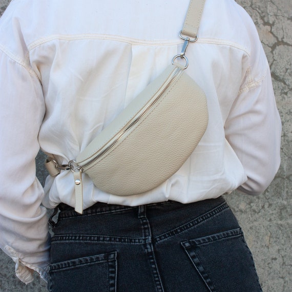 White Waist Bag for Women With Leather Belt and Patterned 
