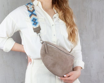 Bauchtasche Damen Wildleder, Gürteltasche mit breitem Wechselgurt, Crossbody Tasche, Umhängetasche personalisiert, Geschenk Frau