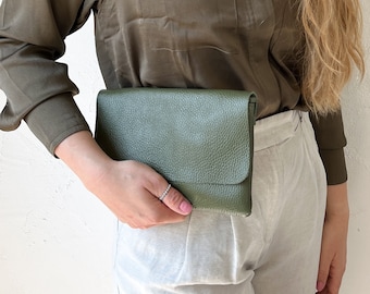 Sac en cuir vert, sac bandoulière en cuir, pochette bleue, sac crossbody bleu, petit sac à main avec bandoulière de sac, sac avec bandoulière interchangeable