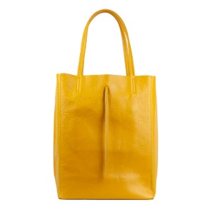 Leather shopper yellow, large handbag, leather shoulder bag, large pouch bag, shopping bag, leather shoulder bag, gift for her image 3