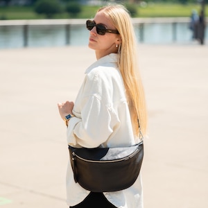 XL leather fanny pack for women, large bum bag, leather sling bag, halfmoon bag, oversized bum bag, XL crossbody bag,  birthday present
