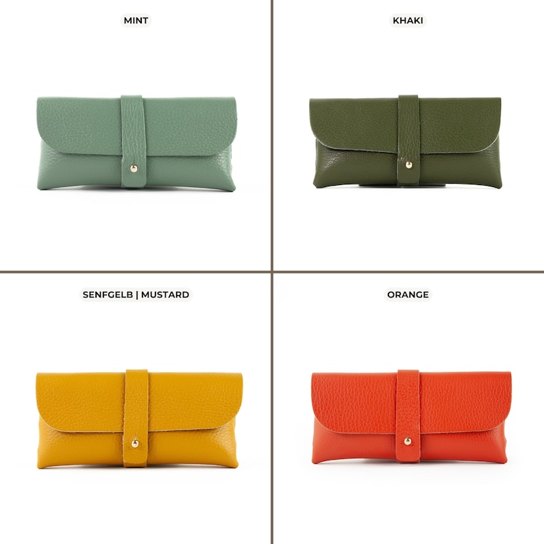 four different colors of clutches and purses