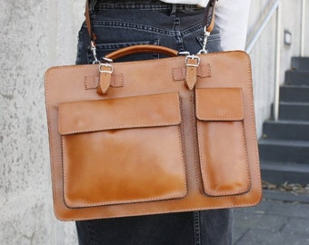 Leder Aktentasche, Businesstasche aus italienischem Leder, Bürotasche im Vintage Look, Geschenk für sie, Geschenk für ihn