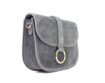 Suede handbag in dark grey, small shoulder bag, leather shoulder bag, crossbody bag made of suede, gift for her