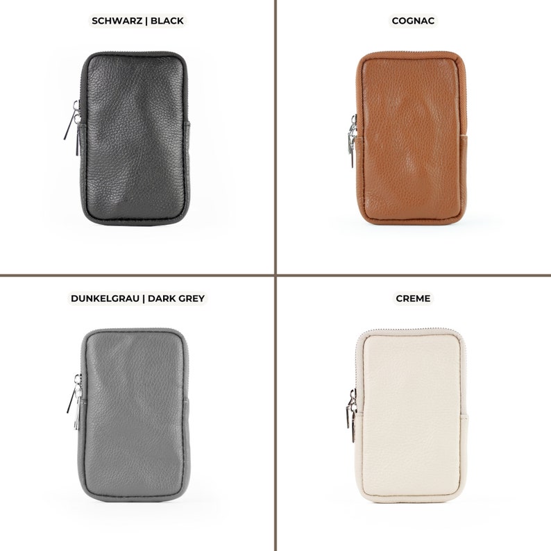 four different types of wallets on a white background