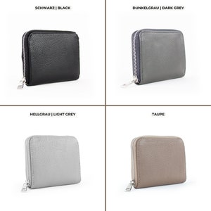 four different types of wallets with zippers