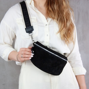 Suede Belt Bag, Suede Black Belt Bag, Fanny Pack, Crossbody