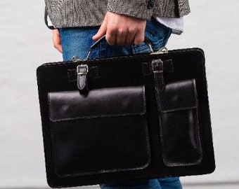 Leather briefcase, business bag made of Italian leather, office bag in vintage look, gift for her, gift for him