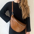 Large Leather fanny pack women, belt bag with wide interchangeable strap, crossbody bag, personalized shoulder bag, bum bag, gift for her