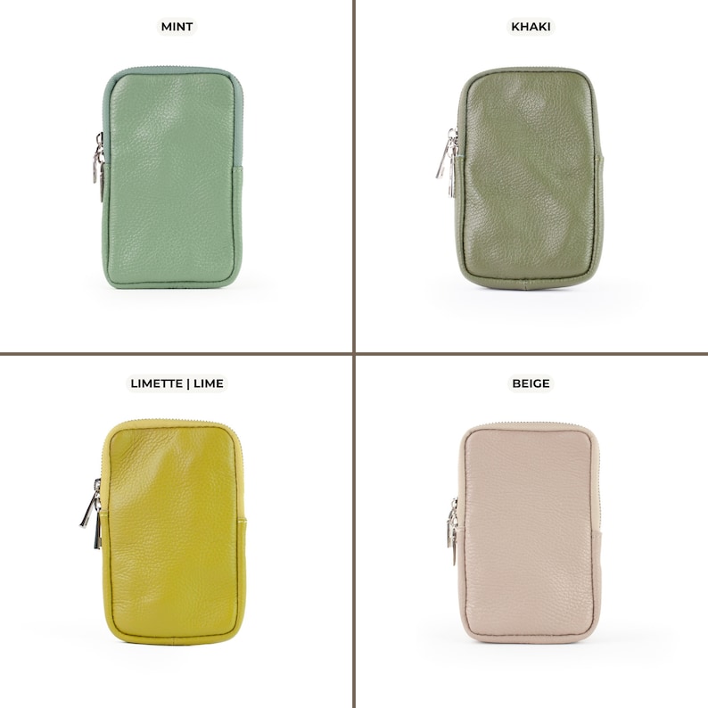 four different colors of a small purse