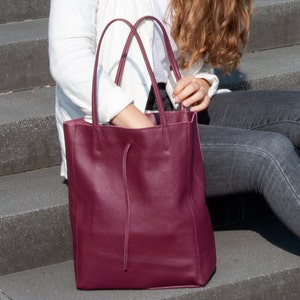 Leather shopper in taupe, large handbag, leather shoulder bag, large pouch bag, shopping bag, leather shoulder bag, gift for her image 8