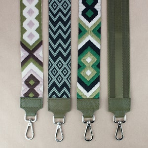 Grüner Taschengurt aus Leder & Stoff Damen, breiter Taschenriemen, verstellbarer Wechselgurt, Leder Gurt personalisiert, Geschenk Freundin