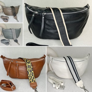 Leder Bauchtasche Damen XXL, breiter Wechselgurt, Crossbody Tasche personalisiert, Umhängetasche aus Leder, Geschenk Freundin
