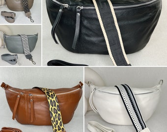 Leder Bauchtasche mit 2 Gurten, große Ledertasche, XXL Bauchtasche Leder, Crossbody-Tasche aus Leder, Leder Umhängetasche, Geschenk für sie