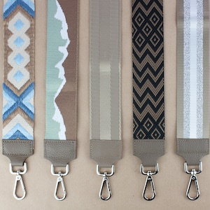 Taschengurt aus Leder & Stoff in taupe Damen, breiter Taschenriemen, verstellbarer Wechselgurt, Leder Gurt personalisiert, Geschenk Freundin